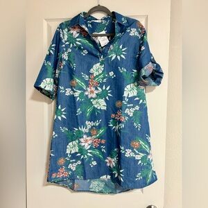G Kale sz large Blue Floral Short-Sleeve Tunic Shirt dress nwt